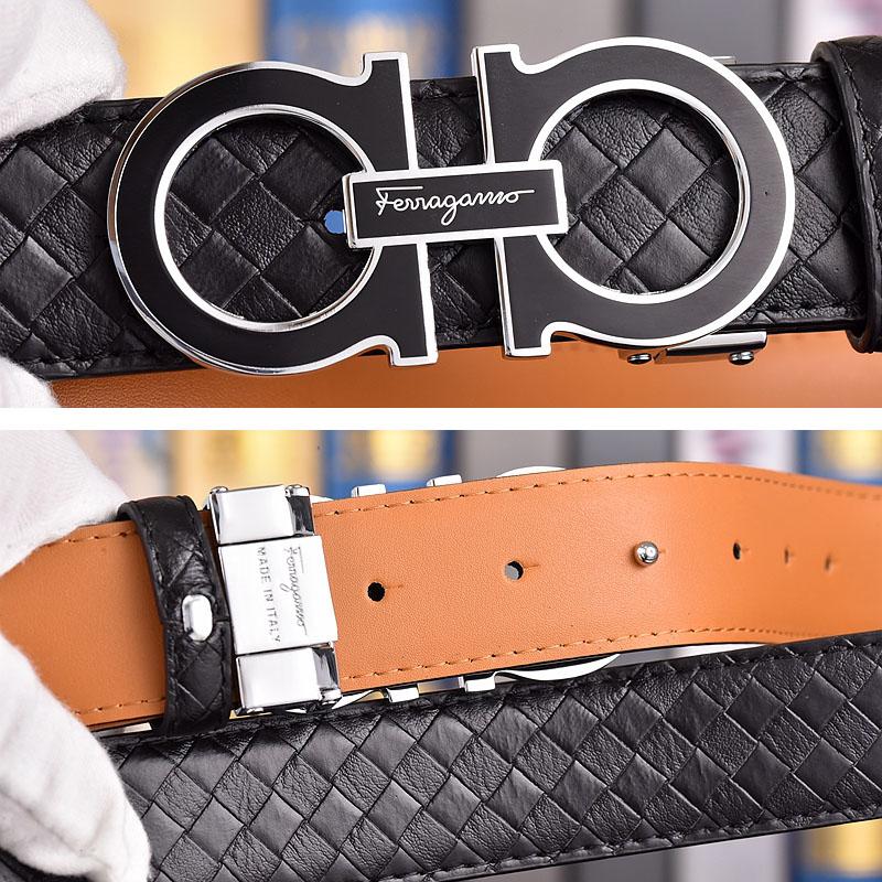 Salvatore Ferragamo Pánský opasek z hovězí kůže 3,3 cm Luxusní značkový designový opasek Oblek Džíny Formální Značka