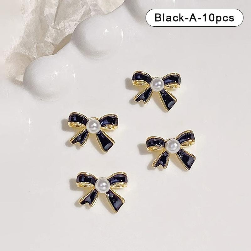 

10 шт. винтажные простые мини-подвески в виде галстука-бабочки, классические черные, белые, жемчужные, инкрустированные бантом, сплав, дизайн ногтей, стразы, декор для маникюрного салона A чёрный