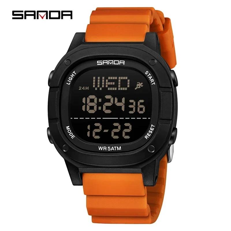 SANDA 9078 Top New Men's Electronic Watch Alarm Clock Timer Calendar Shock Resistant Sports and Leisure LED Digital Wristwatch