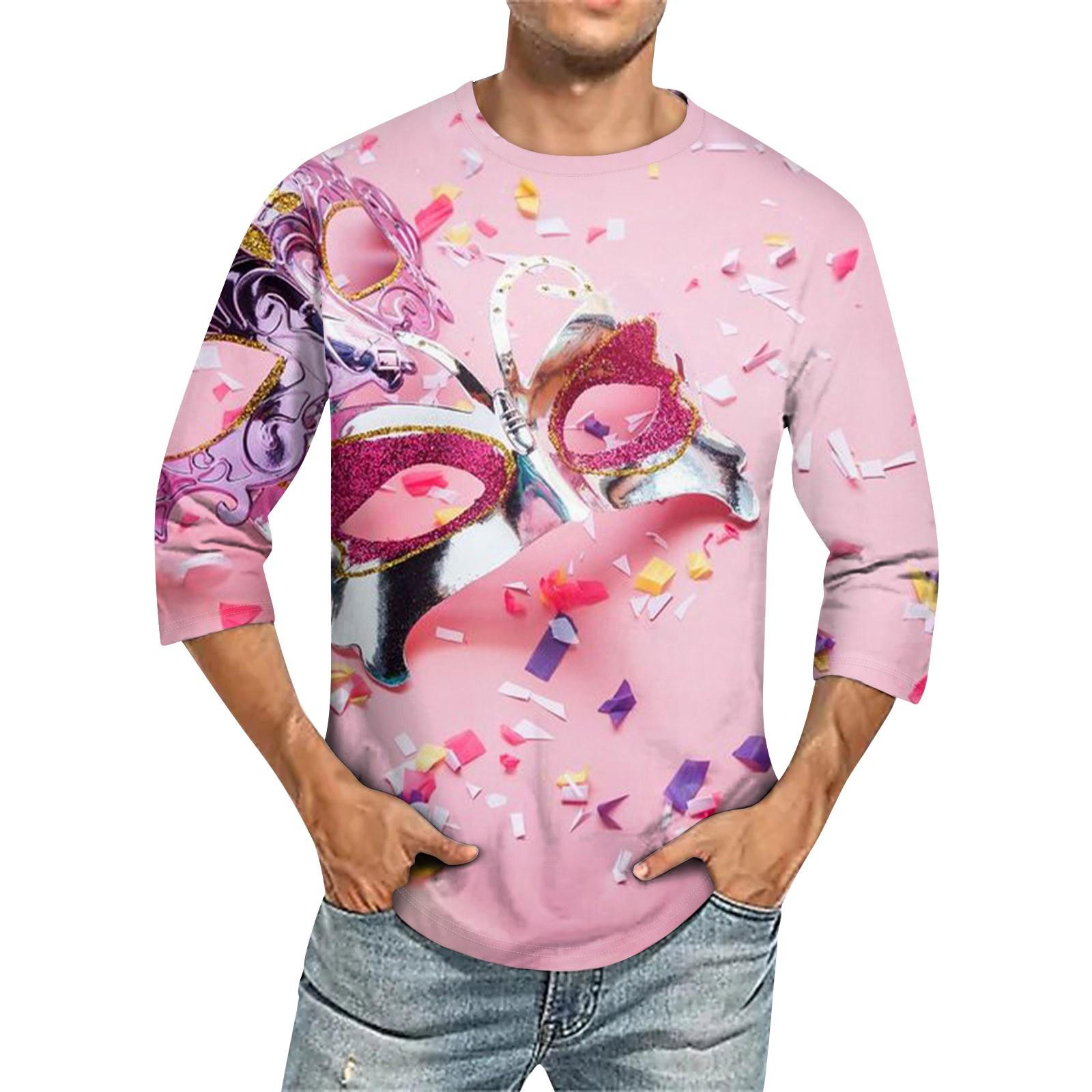 

Мужская однотонная футболка с круглым вырезом и рукавами три четверти XXL розовый