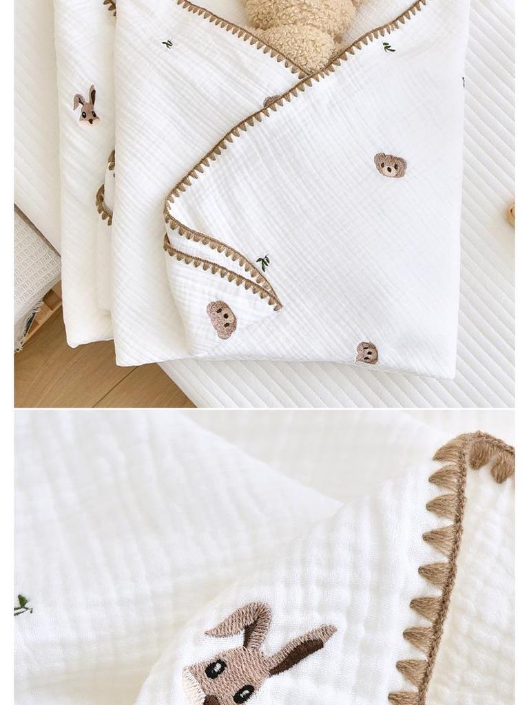 Newborn Pure Cotton Gauze Embroidered Shell Edge Swaddle Wrap