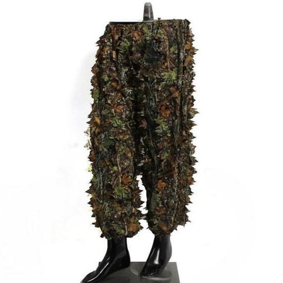 2 Pcs/Set Outdoor Disguise Top Pants Suit 3D Leaves Decor Breathable Hunter Ghillie Suit Camouflage Clothes CS Training Jungle Hooded Jacket