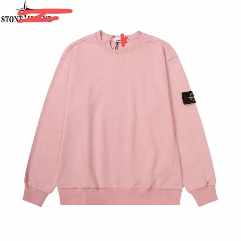 Classic Stone Island Solid Color Crewneck Sweatshirt Badge Long Sleeve Loose Fit Couples