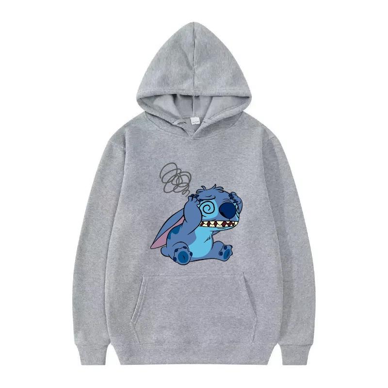 Disney Stitch Pattern Women Hoodies Fashion Sporty Y2k Loose Grey Tops Clothing Pullovers Ladies Cheap Hoodies Sweatshirts