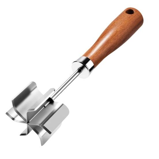 

Stainless Steel Meat Chopper with 6 Sharp Blades Wooden Handle Ground Beef Masher for Burger Potato Vegetable Mashing Easy Clean Kitchen Tool 1pc