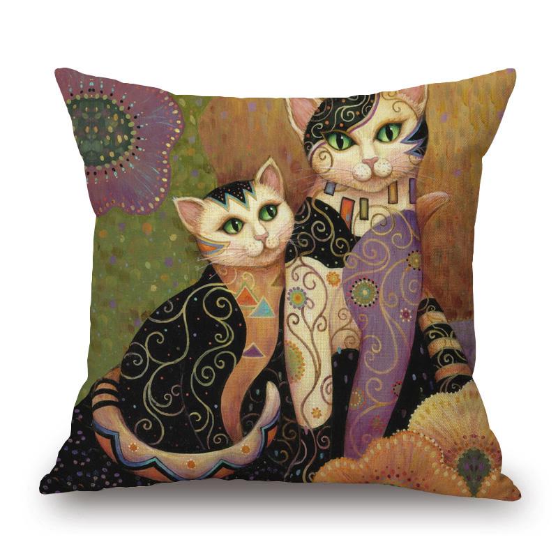 Lovely Cute Cartoon Klimt Style Cat Cushion Cover Bedroom Decorative Sofa Throw Pillow Case