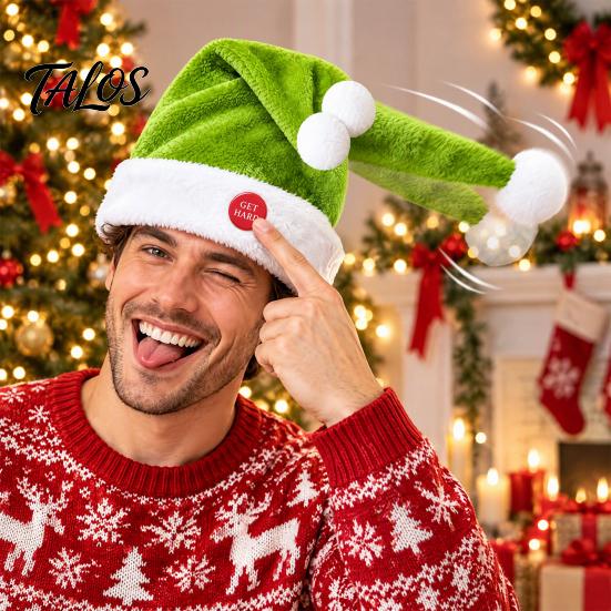 Quirky Christmas Sweater Party Hat Animated Naughty Santa Hat, Funny Dancing Button Activated Dynamic Holiday Costume Decoration Movement Soft