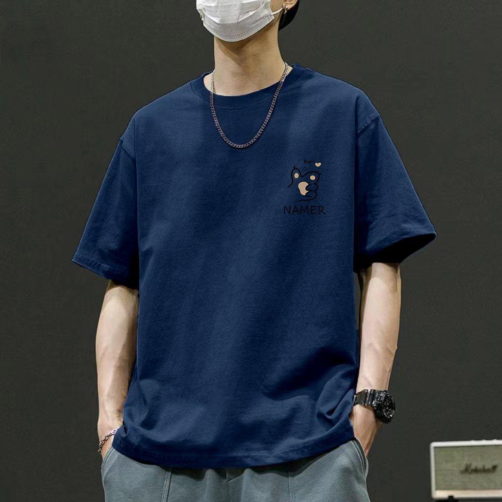 

Футболка мужская с короткими рукавами и рисунком лапки, повседневные хлопковые свитера с круглым вырезом S темно-синий