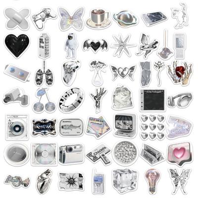 66Pcs Cute Silver Color PVC Laptop Stickers Suitcase Motorcycle Skateboard Graffiti Children Gift