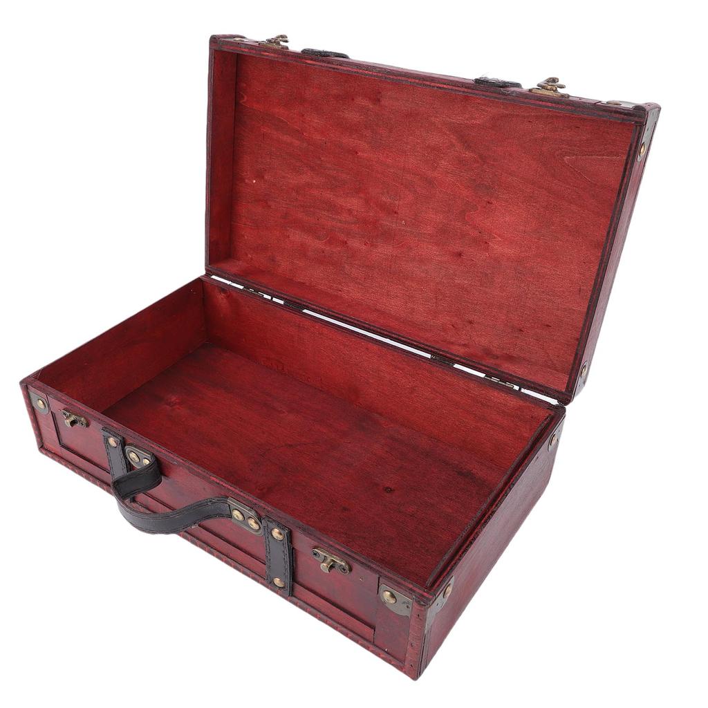Wooden Vintage Suitcase Antique Decorative Storage Chest Travel Treasure Chest Box with PU Leather Handle for Weddings Keepsakes