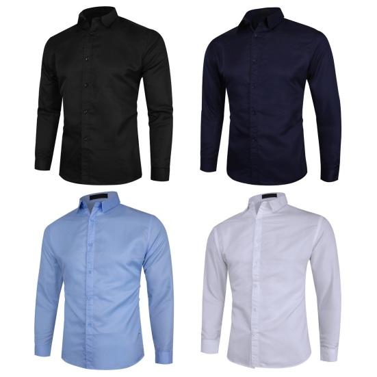 Cămașă de toamnă de primăvară pentru bărbați, cu mânecă lungă, de culoare uni, la un singur piept, cu nasturi, cardigan, slim fit, moale, respirabil, formal, stil de afaceri, top de birou pentru bărbați