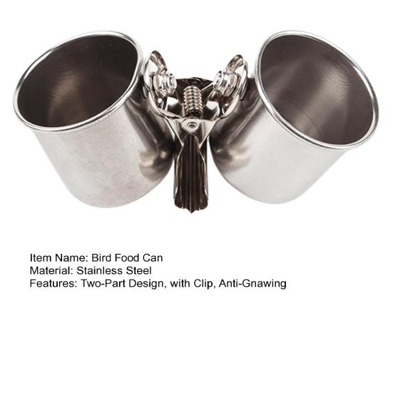 Bird Feed Can Cup with Clamp Stainless Steel Parrot Feeder Water Bowl Anti-Gnawing Easy