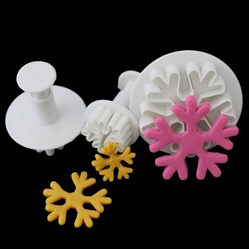 3pcs/set Snowflake Plunger Cutter Mold Fondant Cake Decoration Mould Sugar Clay Crafts Baking Tools Christmas Party Kitchen Tool