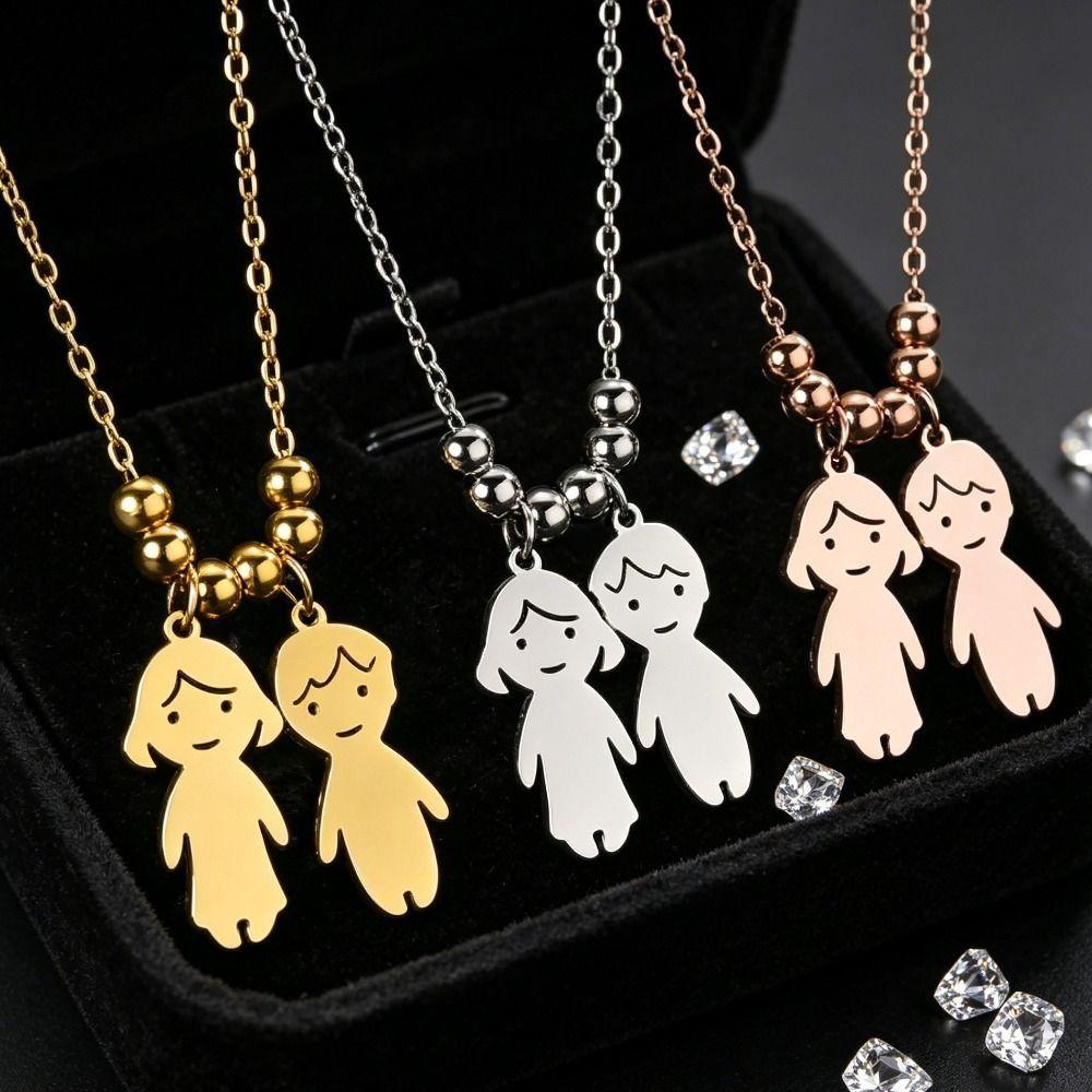 Stainless Steel Boy Girl Necklace Pendant Lover Necklace Choker Family Necklace Lovers