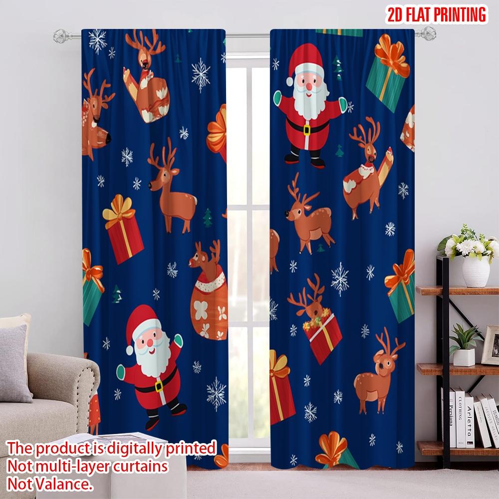

2pcs,2D plane printing Print Curtains Christmas Cute Santas Gifts (2) 100% Polyester (without rod) Festive Use for Bedroom, 52.50 × 116.00 cm 2 pcs