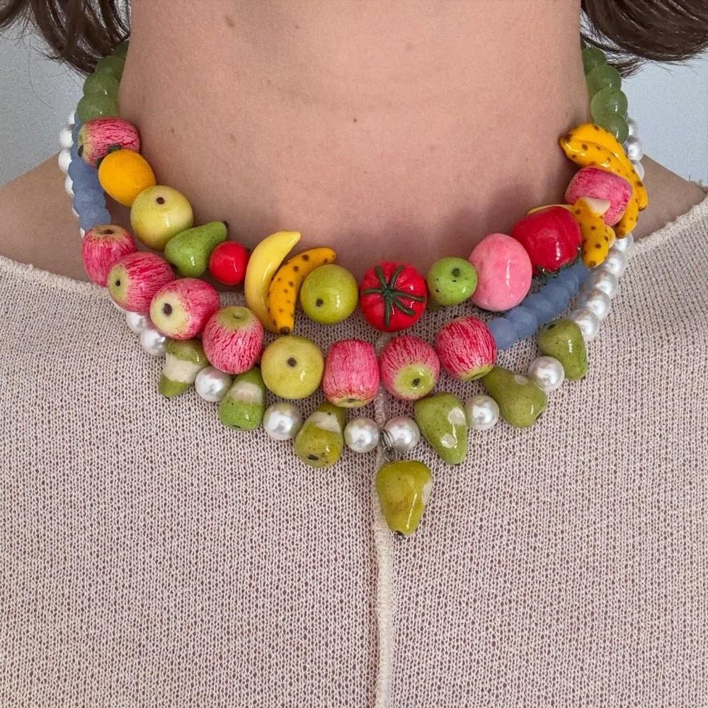 3D Fruit 3D Fruit Necklace Colorful Fruit Beaded Chain Necklace Handmade Necklace Party Use