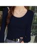 Women's Solid Color Raglan U-Neck Long Sleeve Slim Fit Base Layer Top for Spring and Autumn