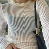 GMXIA Cut-out Knit Sweater Spring and Summer Sexy Slim Wool Round Neck Long-sleeved Thin Pit-stripe Knit Sweater