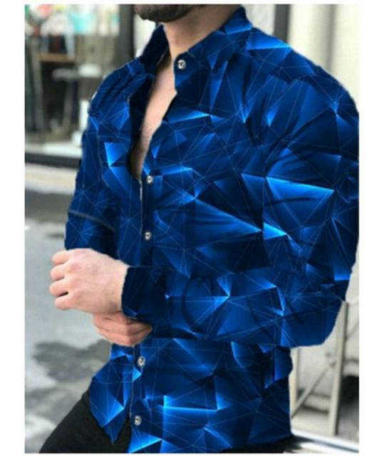 2025 Men's Fashion Trendy 3D Print Lapel Long Sleeve Casual Shirt