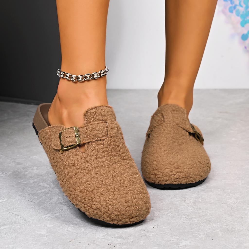 Damen Casual Baotou Hausschuhe 2025 Neue Pantoletten Damen Zuhause Winter Indoor Plüsch Warm Halbe Hausschuhe Große Größe Plateauschuhe