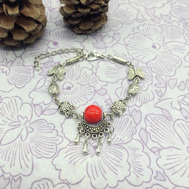 

Tibetan silver ethnic style bracelet women s antique jewelry Bohemian jade butterfly bracelet retro handmade versatile jewelry