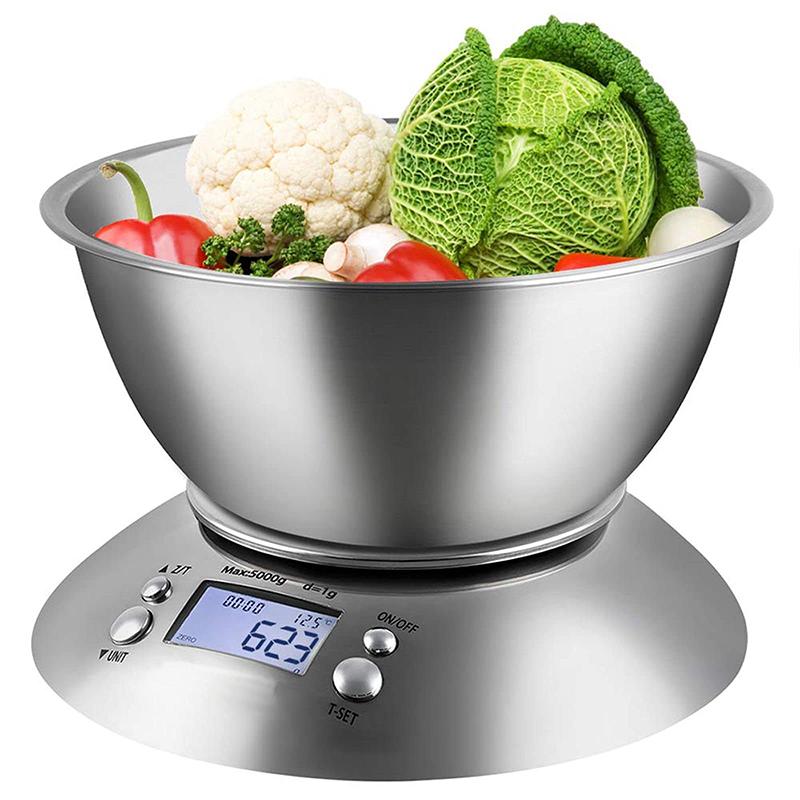 Changxie Customized Stainless Steel Electronic Digital Smart Kitchen Food Scale with 5kg Capacity LCD Backlight Measuring Bowl (Dark Khaki,1g&5 kg&19.6*5cm)