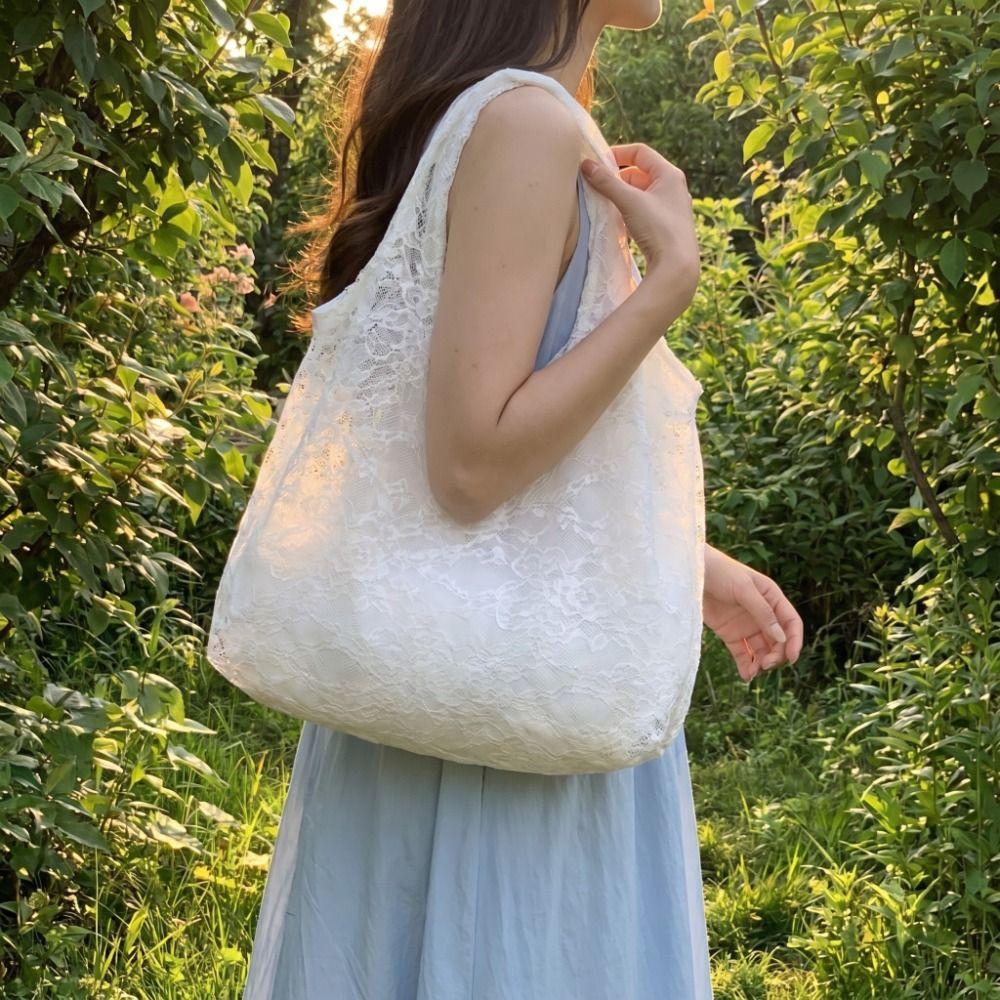 Handbag Flower Tote Bag Lightweight Floral Canvas Bag Fashion Lace Shoulder Bag  Outdoor