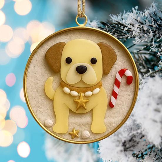 Sea Glass Art Dog Ornament Hanging Dog Sea Glass Christmas Tree Ornament Handcrafted Pet Memorial Decoration for Holiday Home Party Decor
