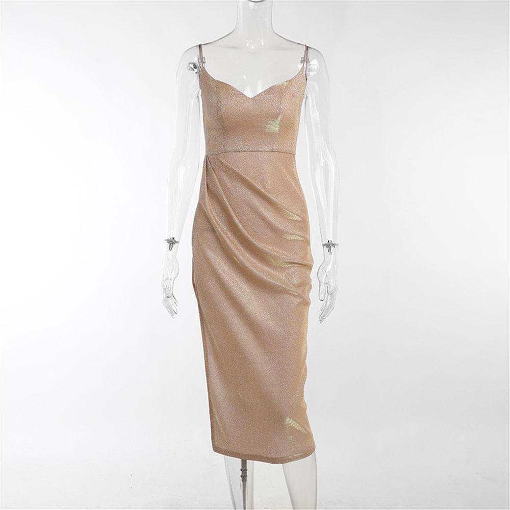 Women Sexy Glitter Sequins Dress Elegant High Slit Spaghetti Straps Bridesmaid Dress for Party Gown Evening Prom