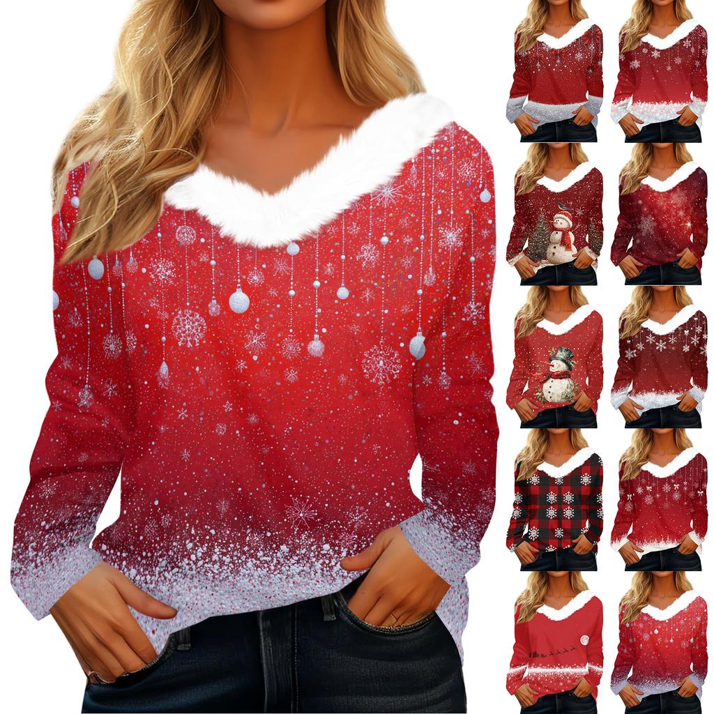 Dámské košile s dlouhým rukávem Roztomilé topy Vánoční potisky Trička Blůzy Ležérní Nadměrné velikosti Základní topy Pulovr