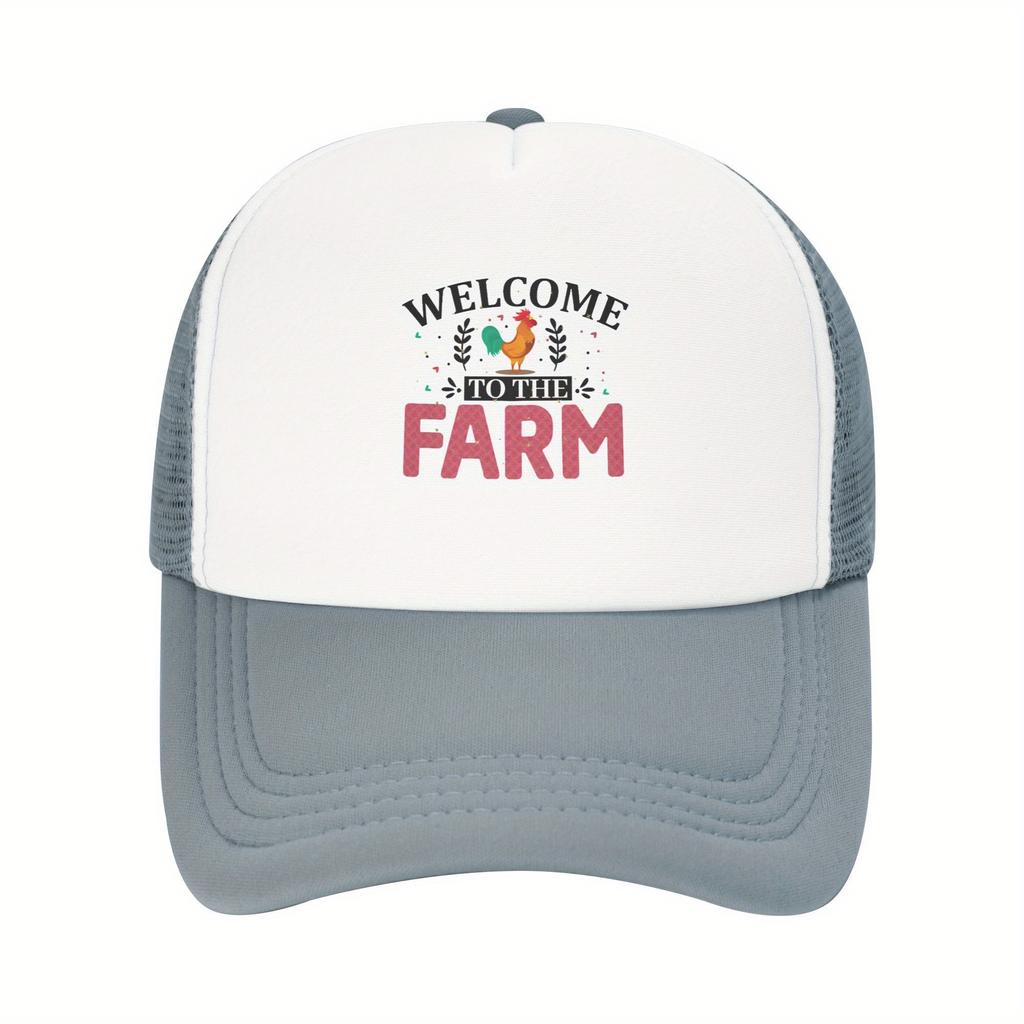 Welcome To The Farm Rooster Trucker Hat Breathable Mesh Baseball Cap Casual Outdoor Unisex