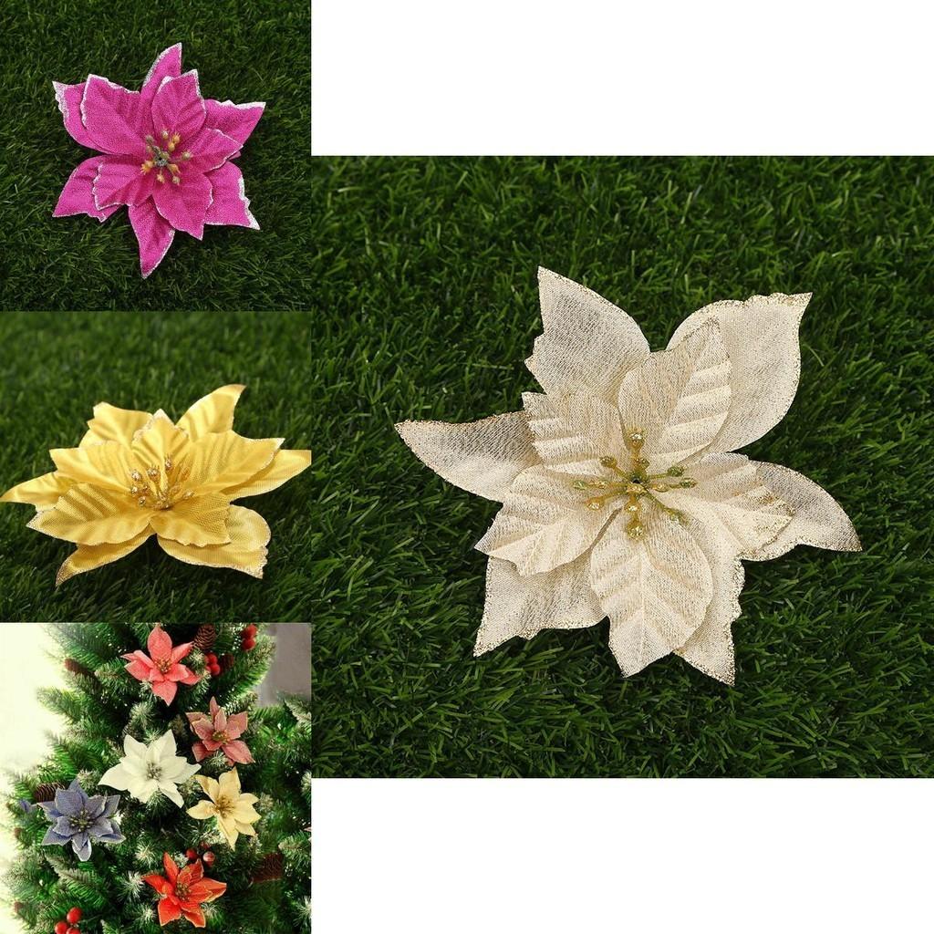 Splendido Set da 10 Fiori Stella di Natale Grandi Glitterati per Decorazione Albero Festivo