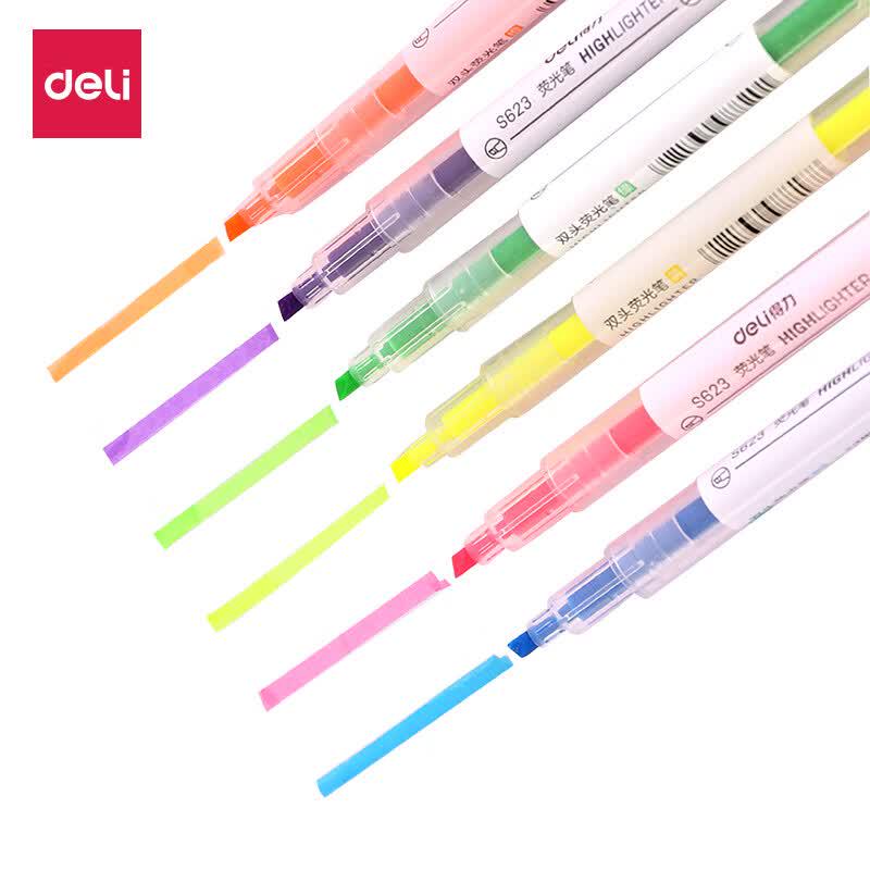 Deli 6-Color Dual-Tip Highlighter Set 6 Pens/Box