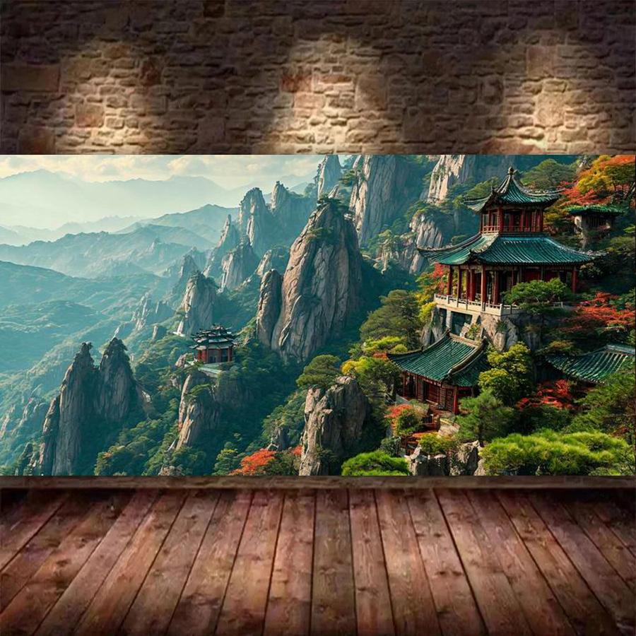 Mountain Forest Temple Large Size Diamond Painting Landscape Diy Full Square Round Drill Rhinestone Embroidery Mosaic Cross Stitch Kits