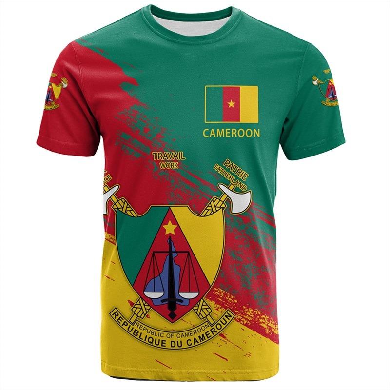 Africa Cameroon Flag Map Graphic T Shirt For Men Clothes National Emblem Short Sleeve T Shirts Kids Jersey Tee Tops