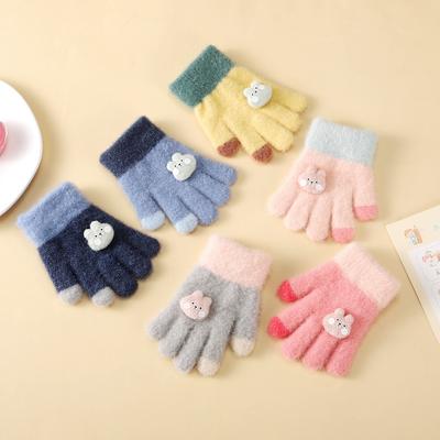 Winter Plus Velvet Children's Warm Gloves Thickened Five Finger Baby Cold Yarn Cute Gloves for Girls Thickened Gloves