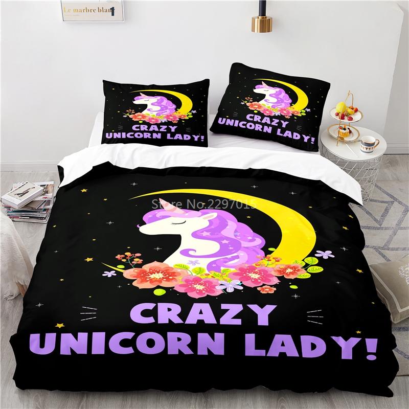 Cute Unicorn Pattern 3d Bedding Set Bed Linen 2/3pcs Blue Duvet Cover Set with Pillowcase Twin Full Queen King Size Home Textile