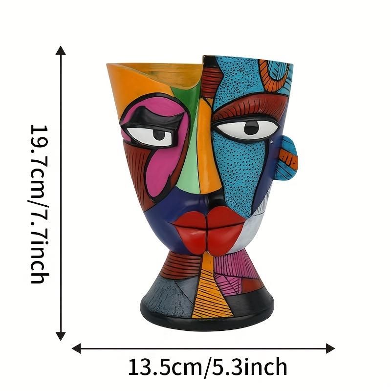 Multicolor Resin Face Pot - Modern Abstract Planter with Expressive Eyes, Durable Indoor/Outdoor Vase for Home & Office Decor.