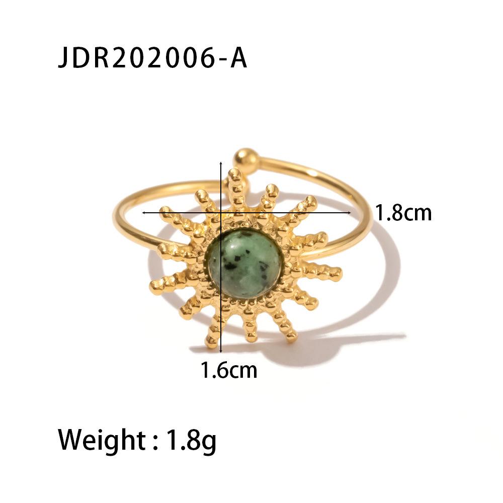 18k Gold Plated Retro Gemstone Ring - European & American Style Stainless Steel Jewelry for Women