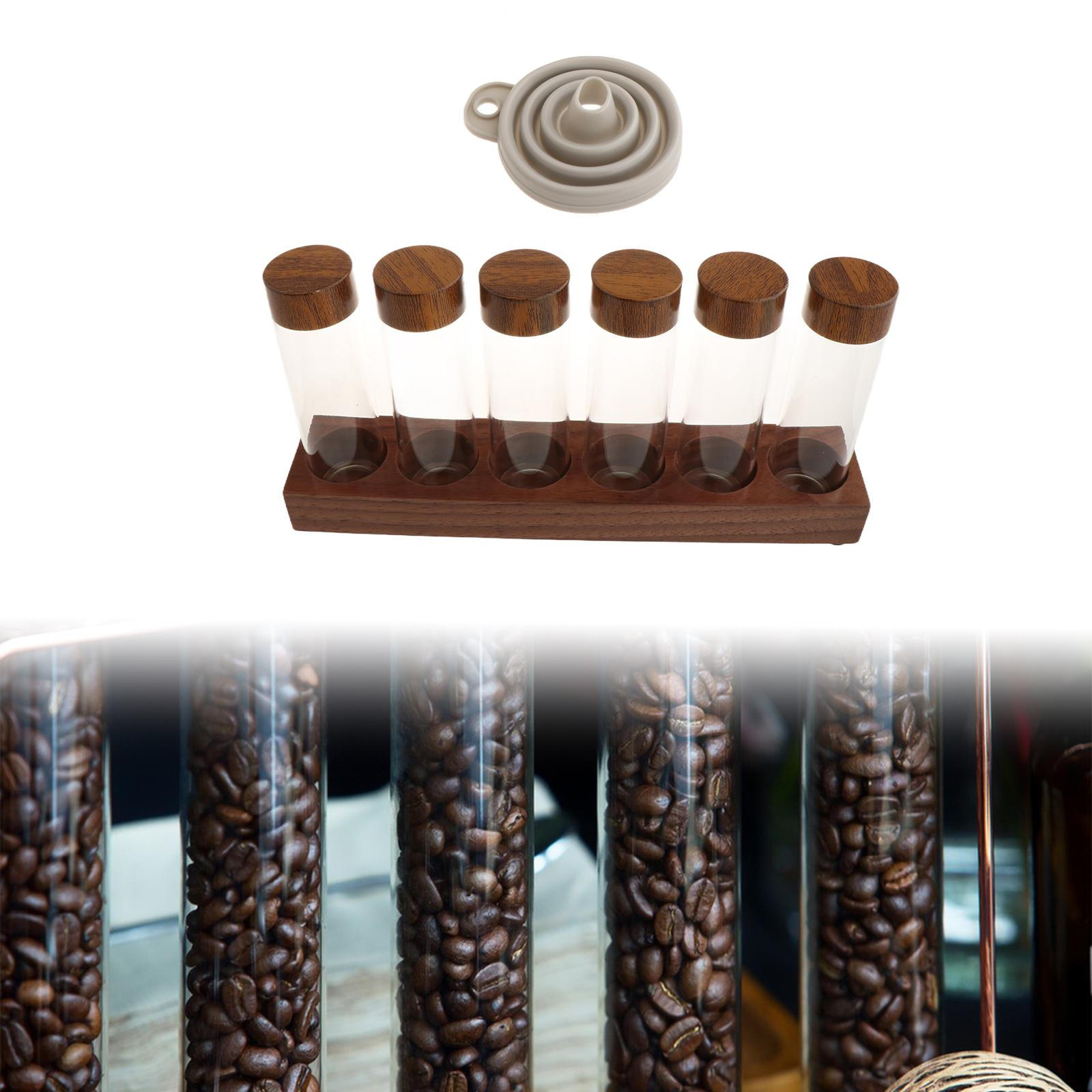 

Трубки для хранения кофейных зерен, погреба для кофейных зерен с деревянной подставкой из грецкого ореха, стеклянные флаконы для кафе, розничная торговля 6 Hole Base_6 Short Bottle