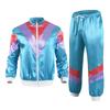 Womens 80s Theme Party Tracksuit Color Block Satin Sports Set Stand Collar Long Sleeve Zipper Jacket Drawstring Sweatpants