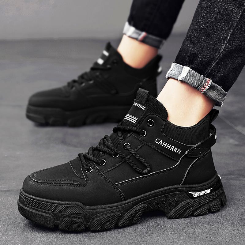 Men's shoes thick-soled heightening tooling shoes men's outdoor hiking casual shoes autumn and winter new high-top Martin boots trendy shoes