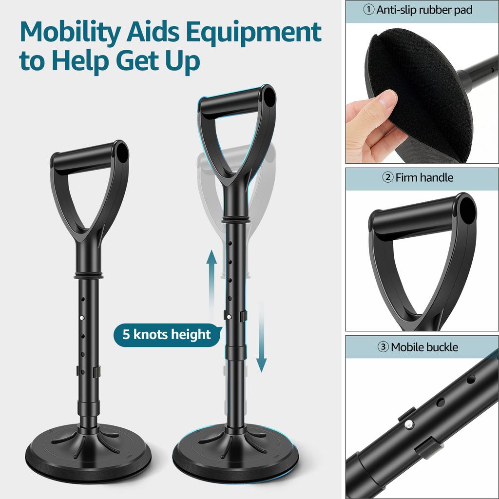 Mobility Tool Standing Aid Device Adjustable Standup Helper to Help Get Up from Floor and Ground Metal Senior Lift Assist Device