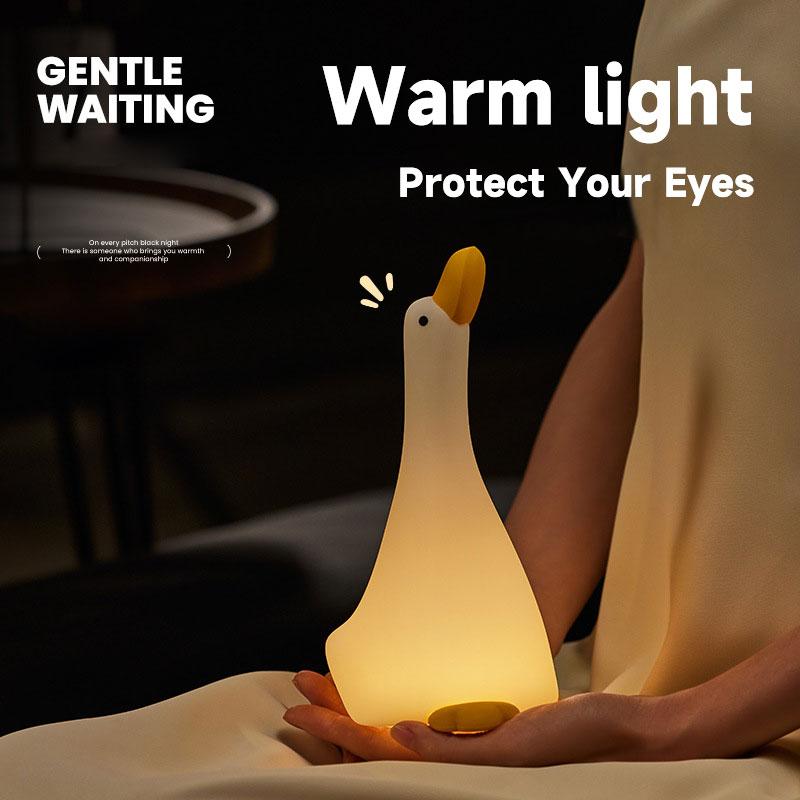 Nach oben schauende Ente Silikonlampe LED-Licht Quetschbar Neuheit Tierlampe 3 Helligkeitsstufen für Kinder Niedliches Tier Lustig Cartoon Geschenk