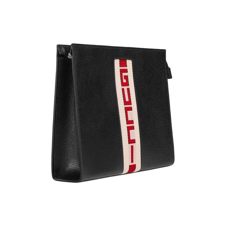 Gucci Vintage Jacquard Striped Zipper Clutch Men clutch Black 475316-CWGSN-1094