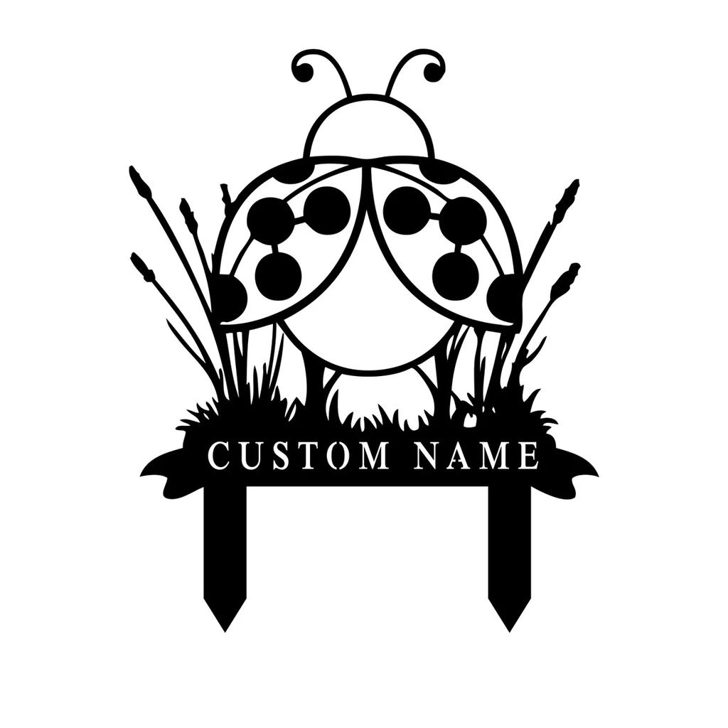 Metal Garden Stake Decor Personalized Ladybugs Outdoor Ornament