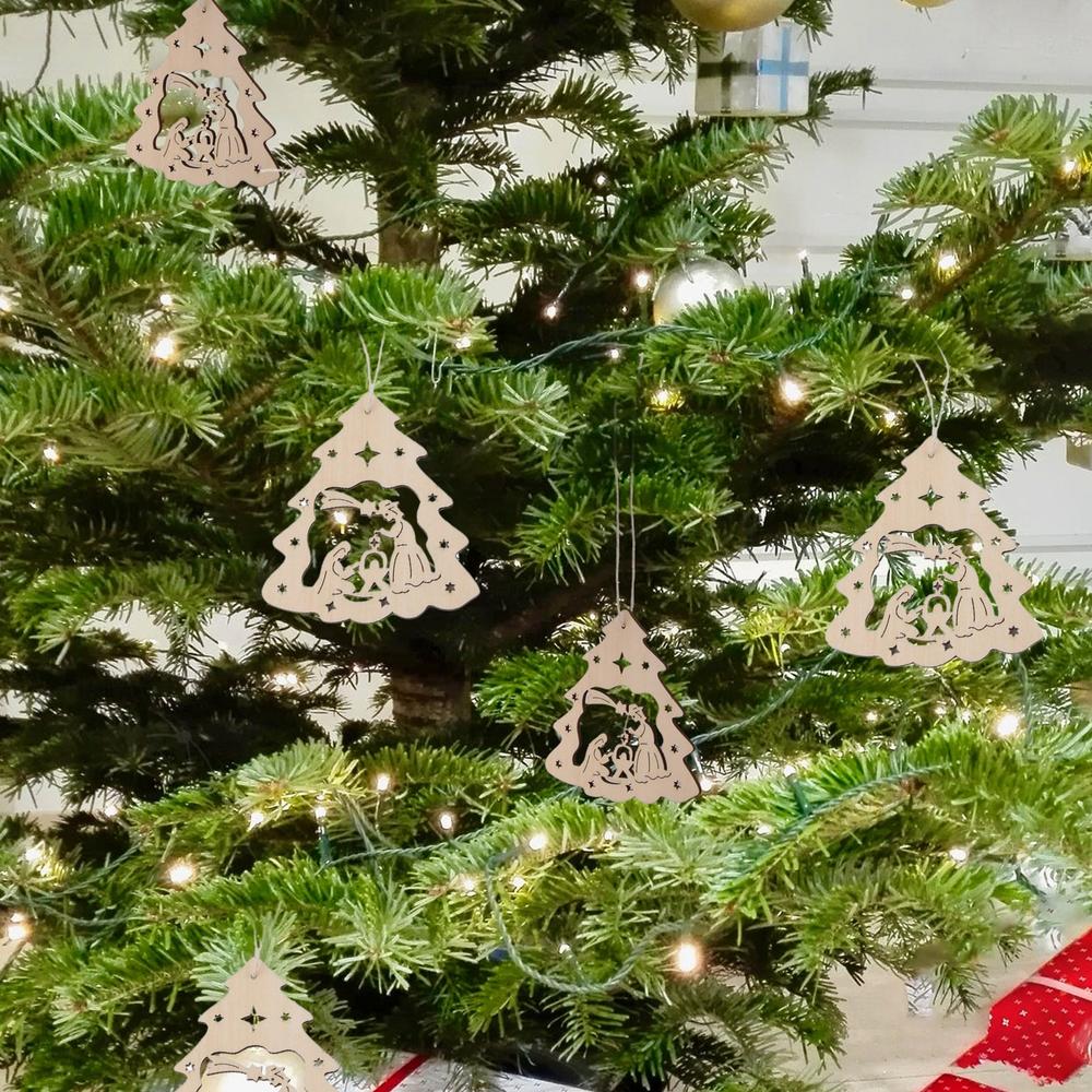 10Pcs Wooden Nativity Scene Ornaments the Birth of Jesus Christmas Tree Decoration Keepsake Pendant Scene