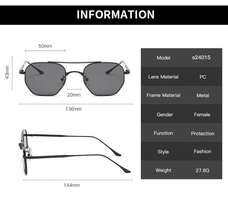 New Fashion Double Bridge Metal Frame Sun Glasses  Driving Sunglasses Male Vintage Black Pilot Eyeglasses UV400 Female
