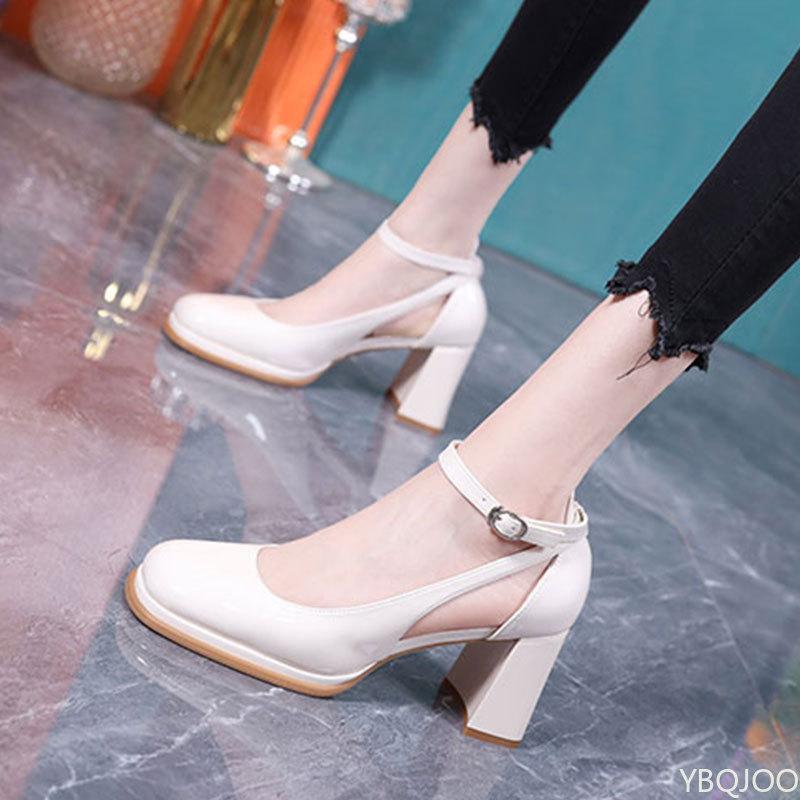 Women's Fashion Heels 2025 Spring Women's Elegant Office Professional Shoes Retro Light Bright Leather Mary Jane Leather