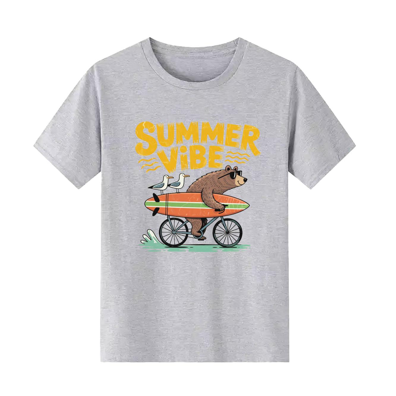 

Surfing Bear Seagull Printed Tshirt Casual Short Sleeve Suitable for Four Seasons Fashion Versatile Womens Tshirt S